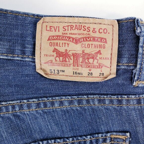 Levis jeans 513 Slim Boys 16 28 x 28 medium wash straight EUC no stretch cotton - Picture 7 of 8